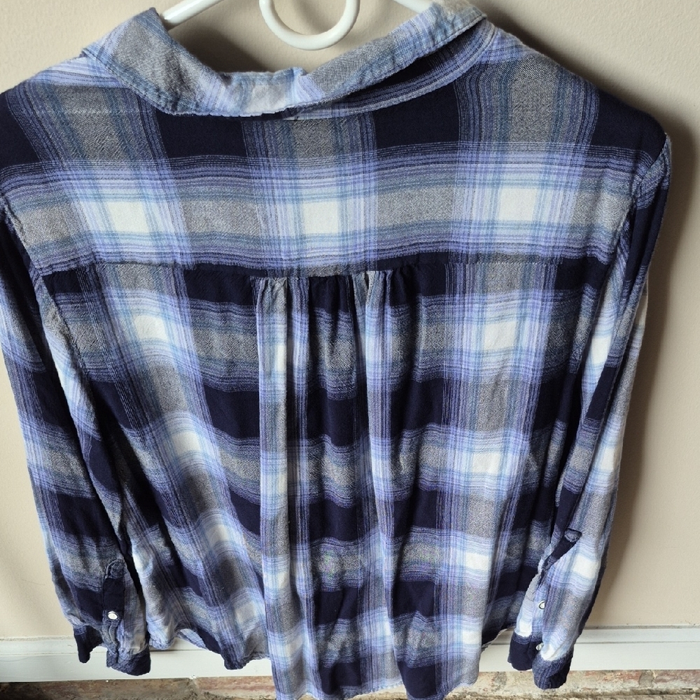 Plaid Button-Up Women's Top - Picture 2 of 3